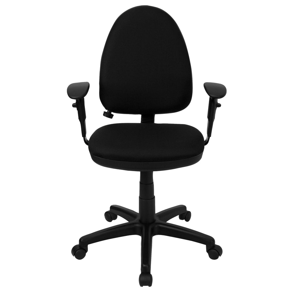 Image of Flash Furniture Mid-Back Black Fabric Multifunction Swivel Ergonomic Task Office Chair with Adjustable Lumbar Support & Arms