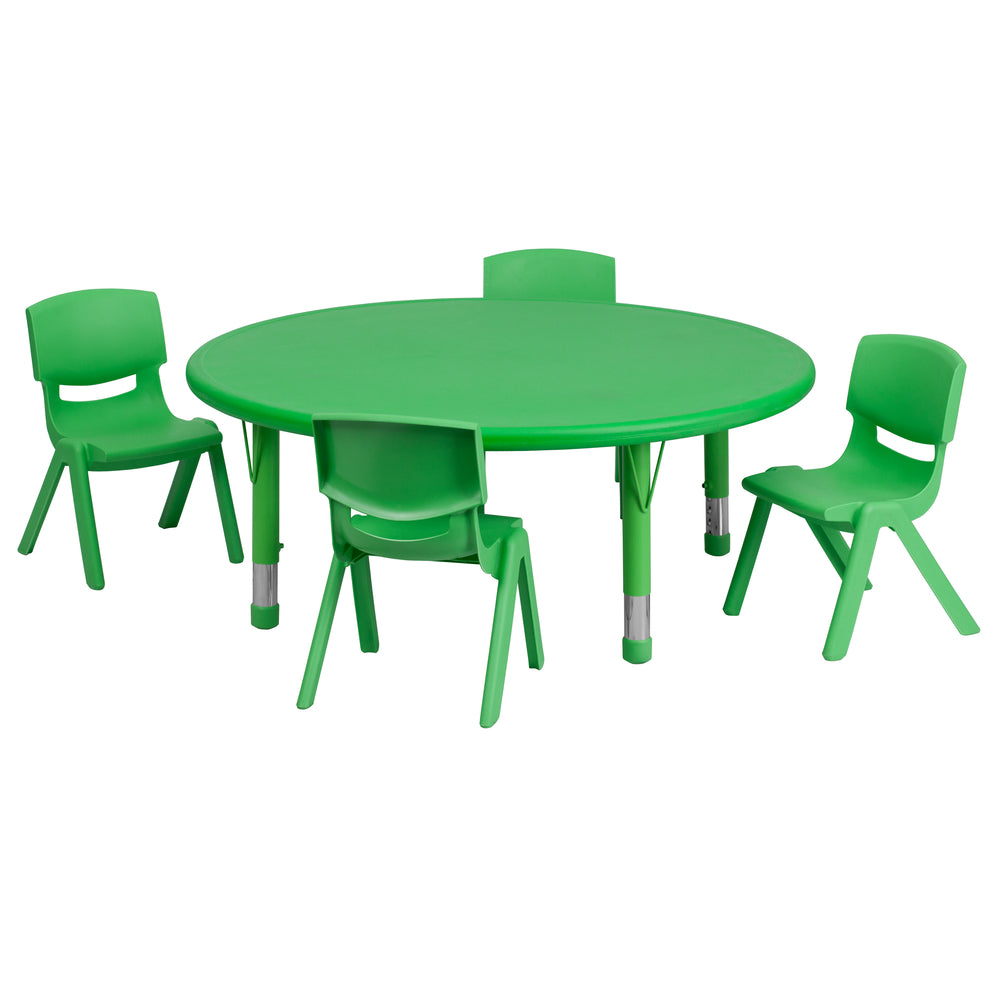 Image of Flash Furniture 45" Round Green Plastic Height Adjustable Activity Table Set with 4 Chairs