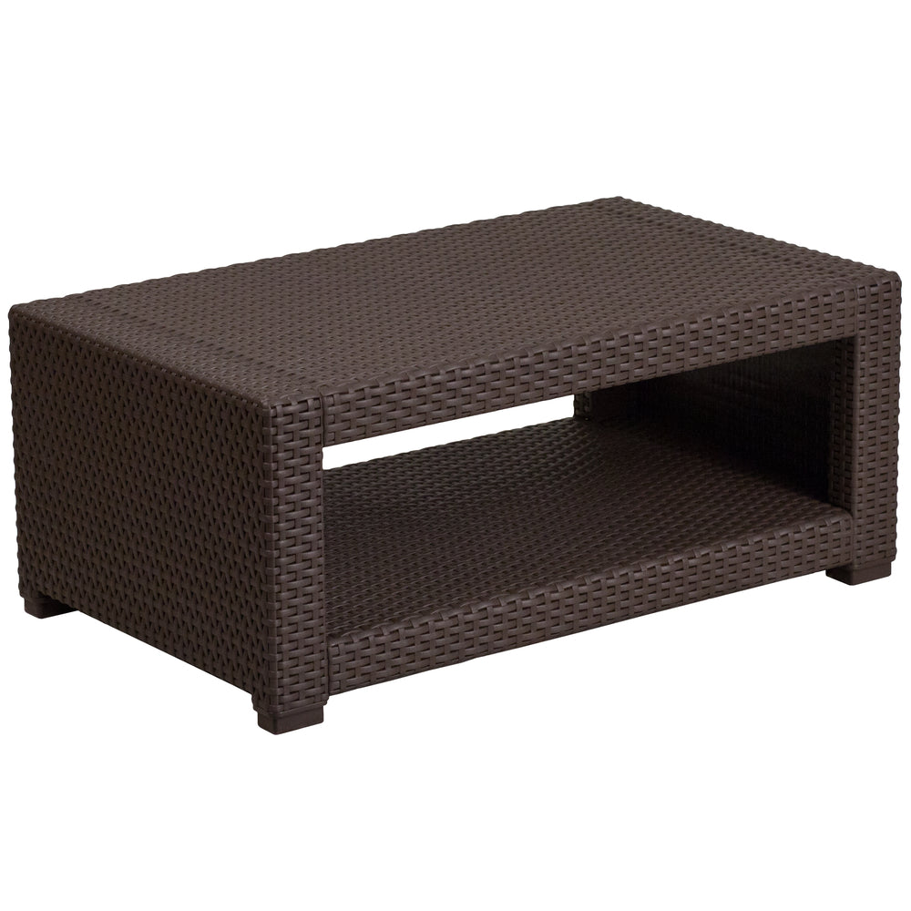 Image of Flash Furniture Chocolate Brown Faux Rattan Coffee Table