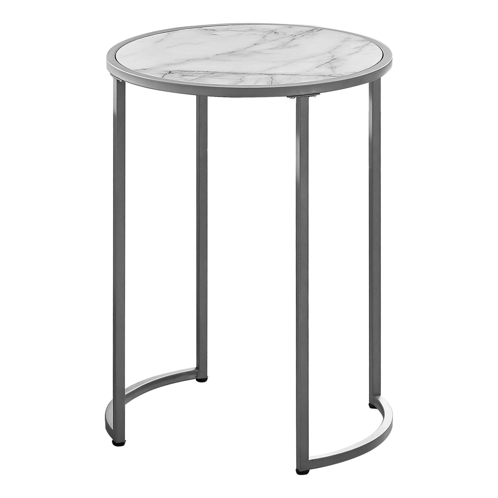 Image of Monarch Specialties - 2205 Accent Table - Side - Round - End - Nightstand - Lamp - Bedroom - Metal - White Marble Look