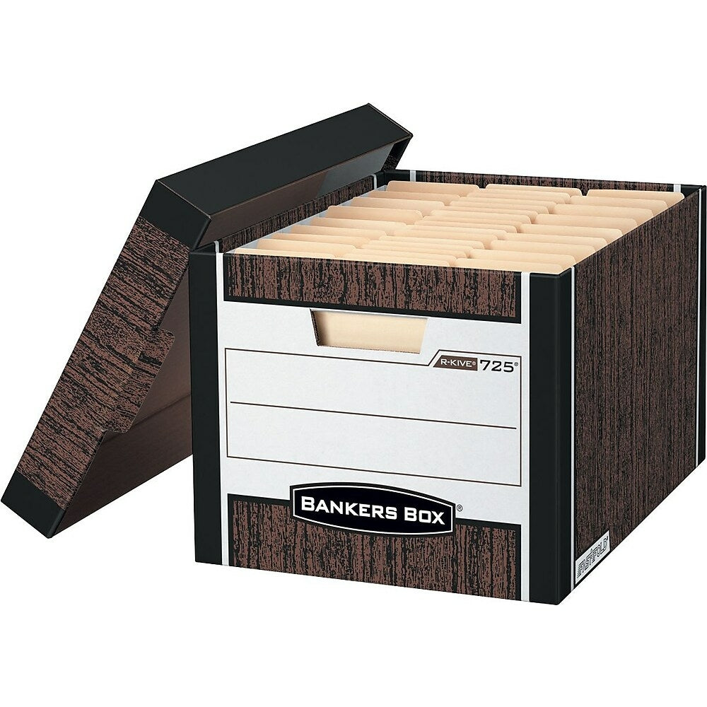 Image of Bankers Box R-Kive Letter/Legal Heavy-Duty Storage Box - Woodgrain - 4 Pack