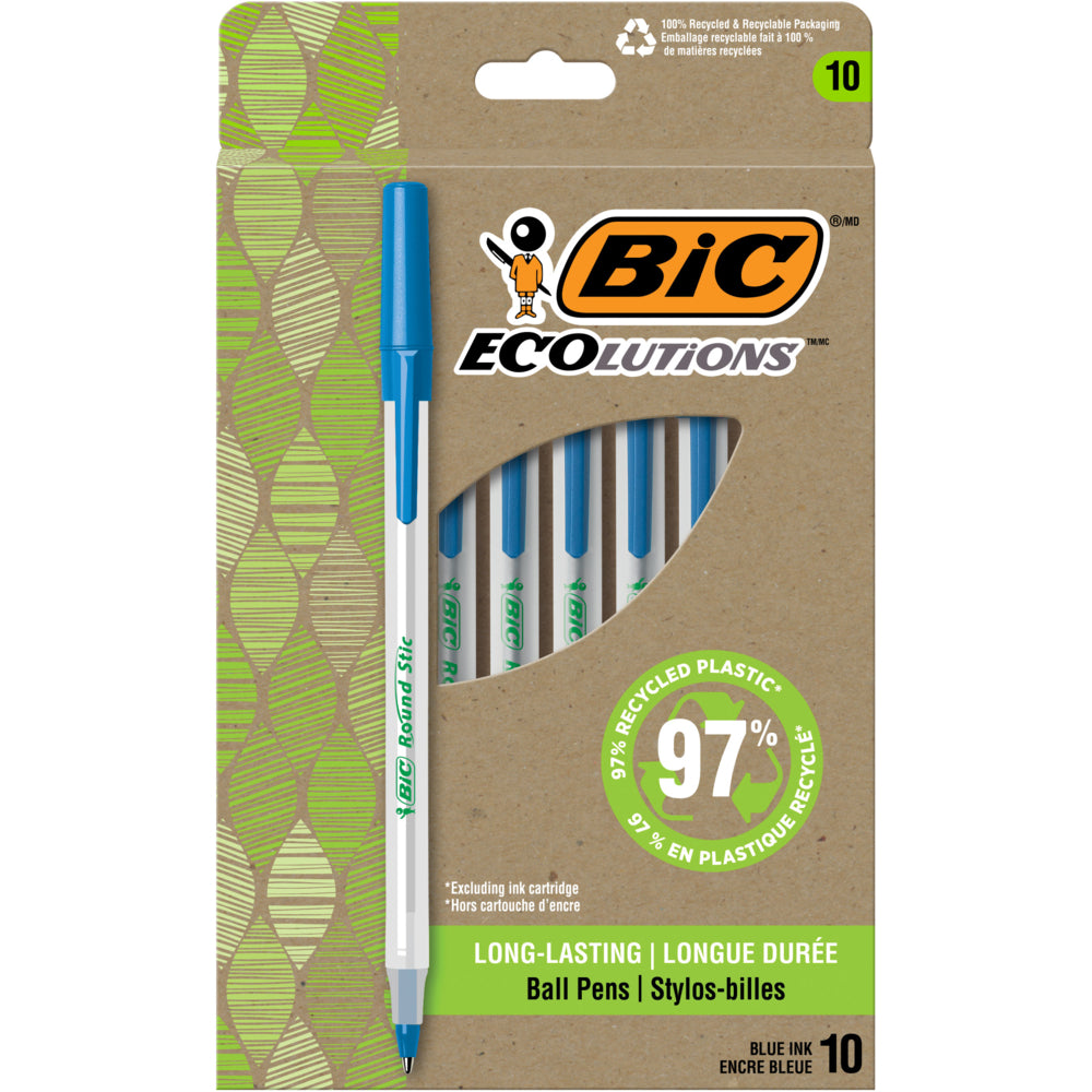 Image of BIC ECOlutions Ballpoint Stick Pens - 1.0mm - Blue - 10 Pack