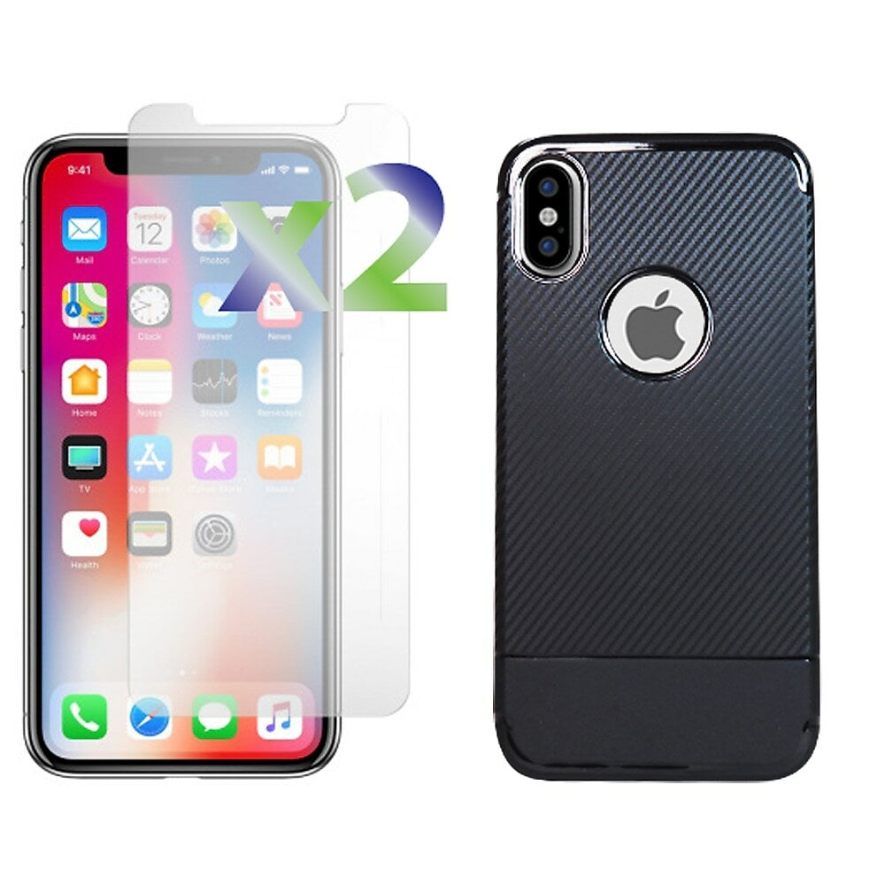 Image of Exian TPU Case with Carbon Fiber Back for iPhone X - Black
