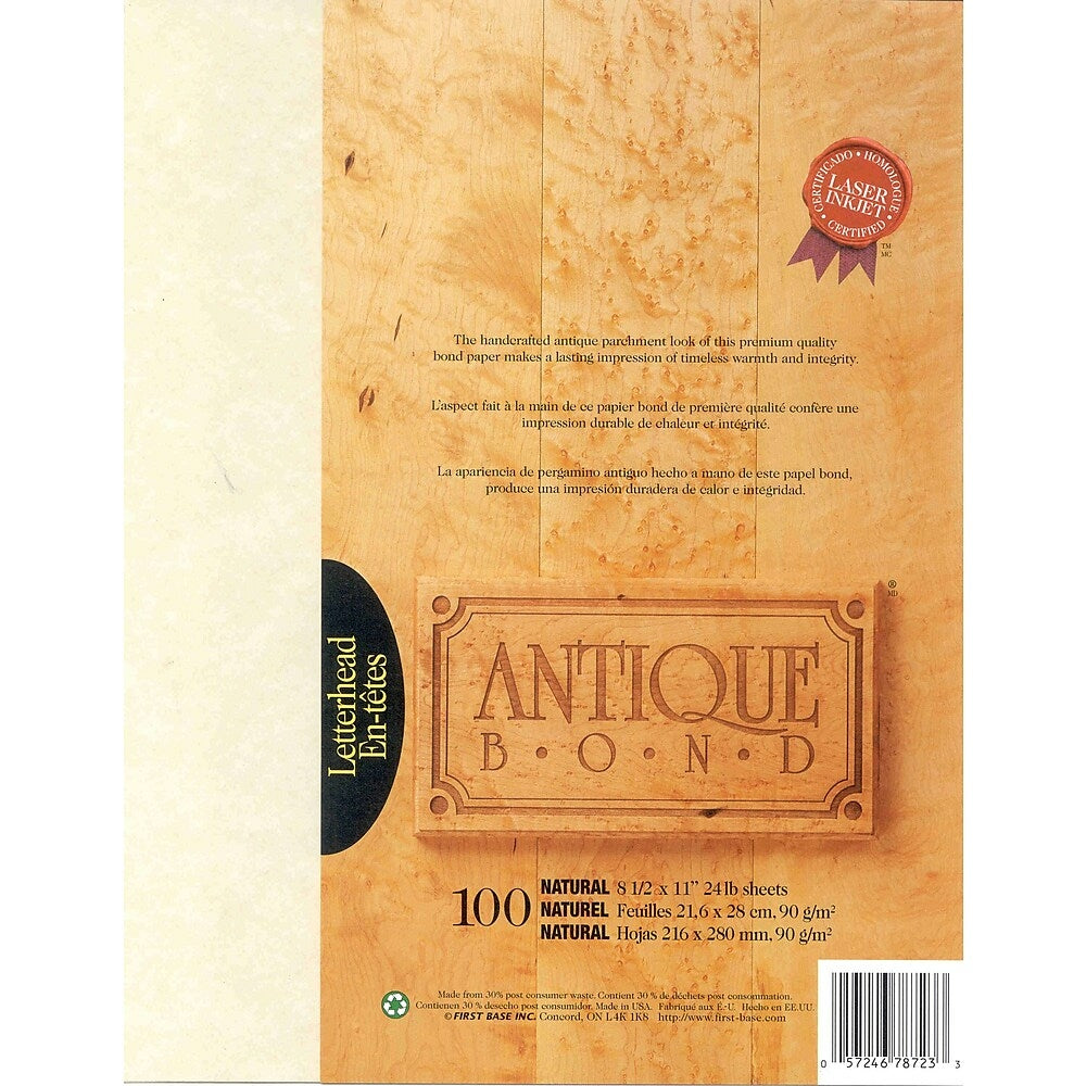 Image of St. James Antique Bond Paper, Natural, 24lb, 8 1/2" x 11", 100 Pack, Yellow