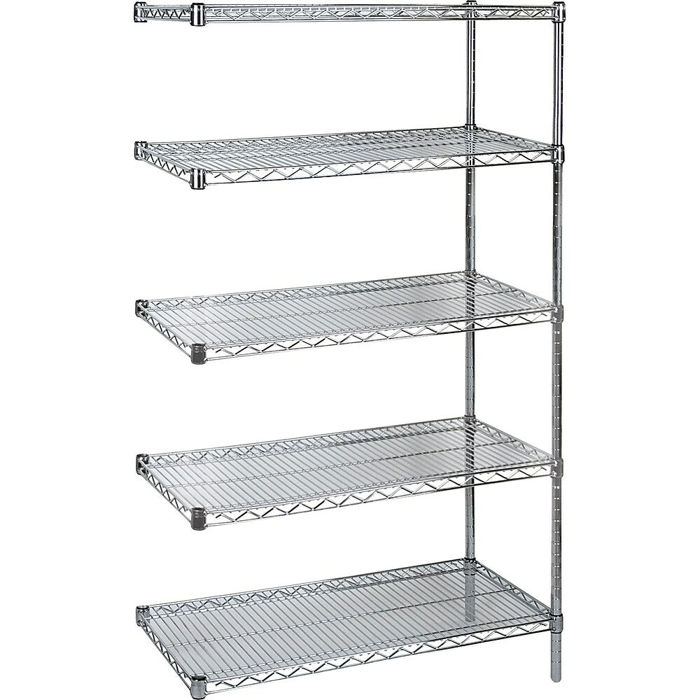 Image of Kleton Heavy-Duty Chromate Wire Shelving, Add-On Kit, 5 Tiers, 36" W x 86" H x 18" D