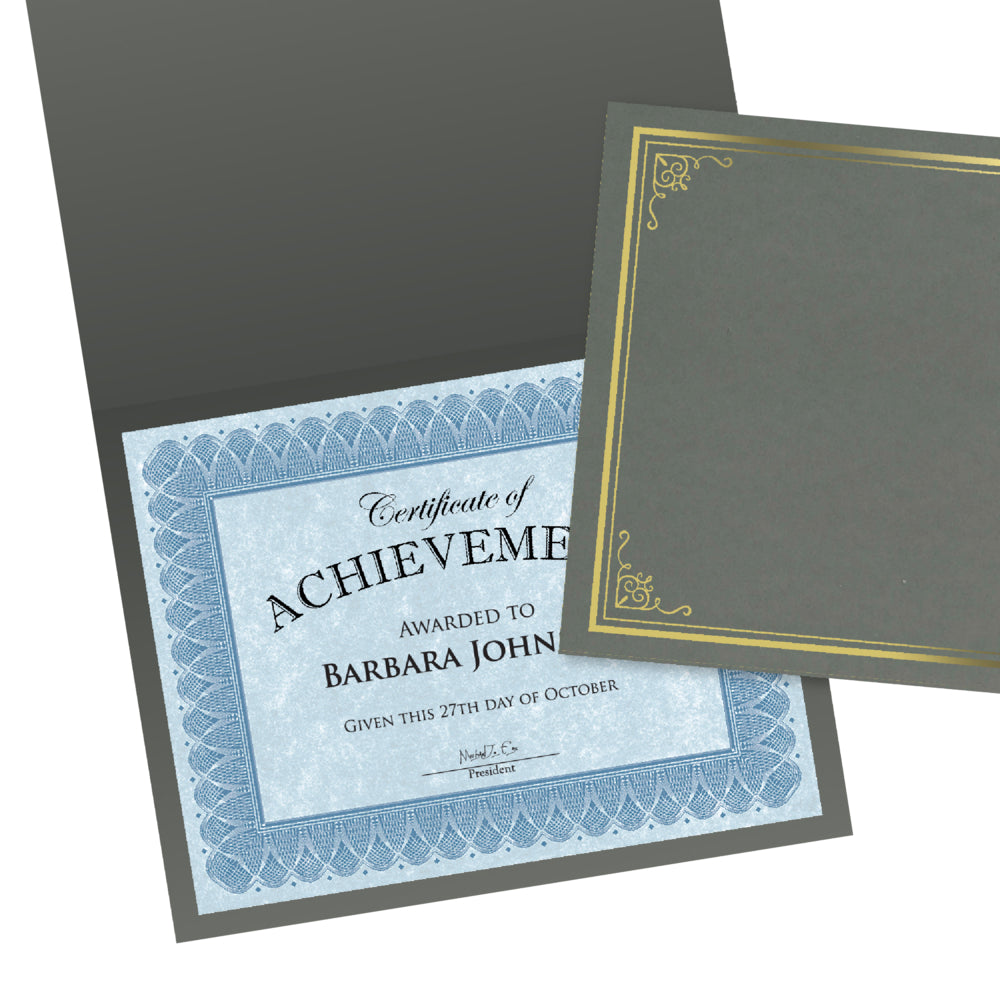 Image of Geographics Ash Grey Vintage Certificate Covers - Gold Foil - Sugar Cane Paper - 8.75" x 11.25" - 5 Pack