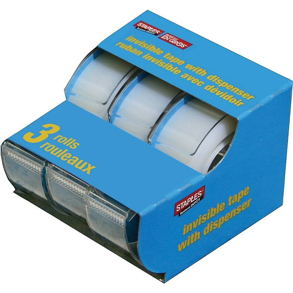 Image of Staples Invisible Tape with Dispenser - 19 mm x 21.5 m - 3 Pack