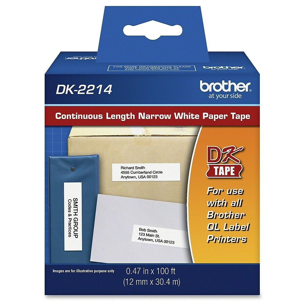 Image of Brother Dk2214 0.47" Continuous Paper Label Tape, Black On White