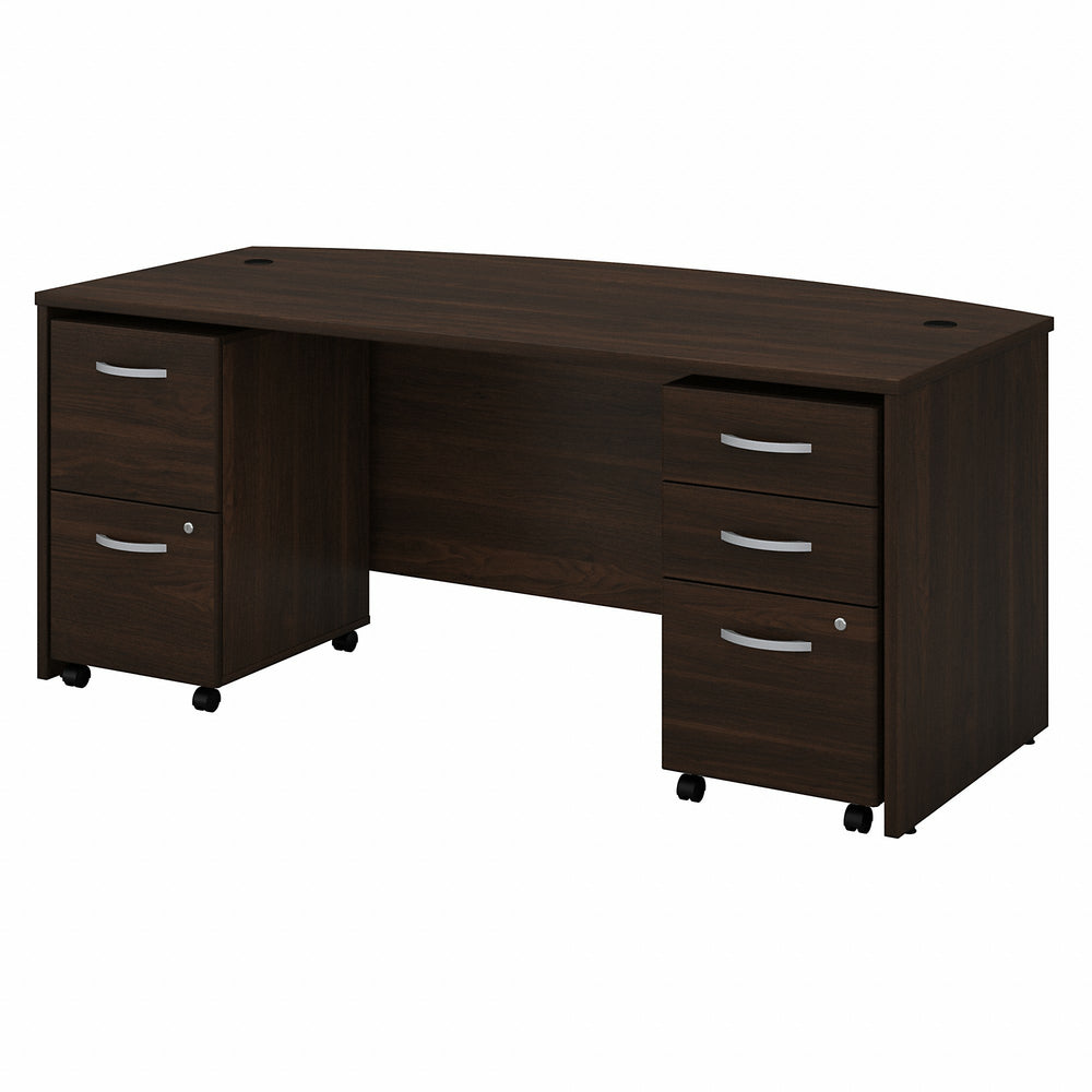 Image of Bush Business Furniture Studio C 72"W x 36"D Bow Front Desk with Mobile File Cabinets - Black Walnut