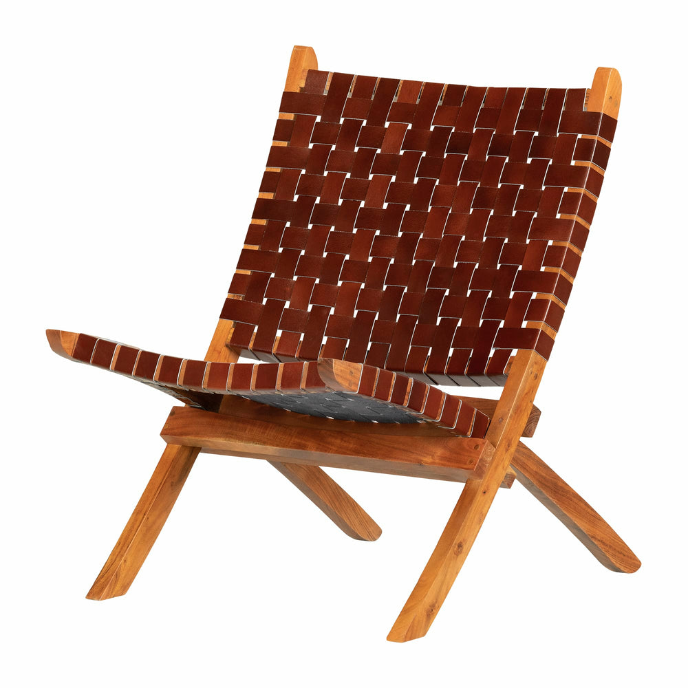 Image of South Shore Balka Woven Leather Lounge Chair - Auburn, Brown