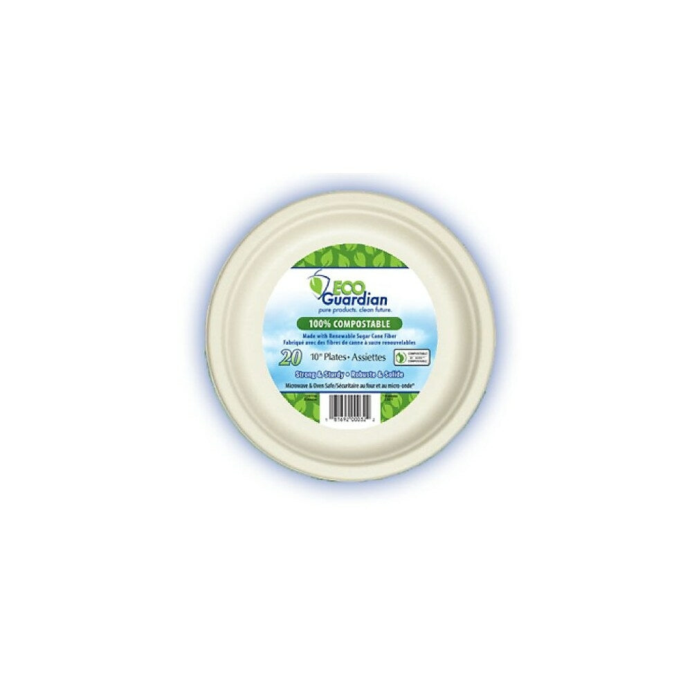 Image of Eco Guardian Compostable Bagasse Plates, Retail Packaging, 10", 240 Pack (EG-N-A005-S20)