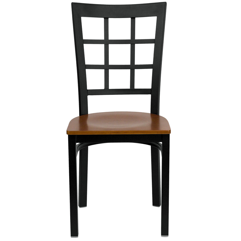 Image of Flash Furniture HERCULES Series Black Window Back Metal Restaurant Chair - Cherry Wood Seat - 2 Pack, Brown