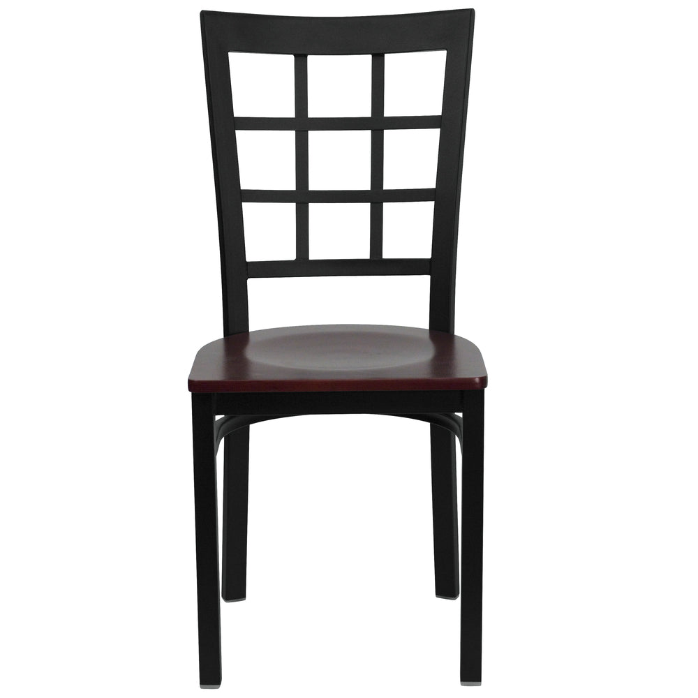 Image of Flash Furniture HERCULES Series Black Window Back Metal Restaurant Chair - Mahogany Wood Seat - 2 Pack, Brown