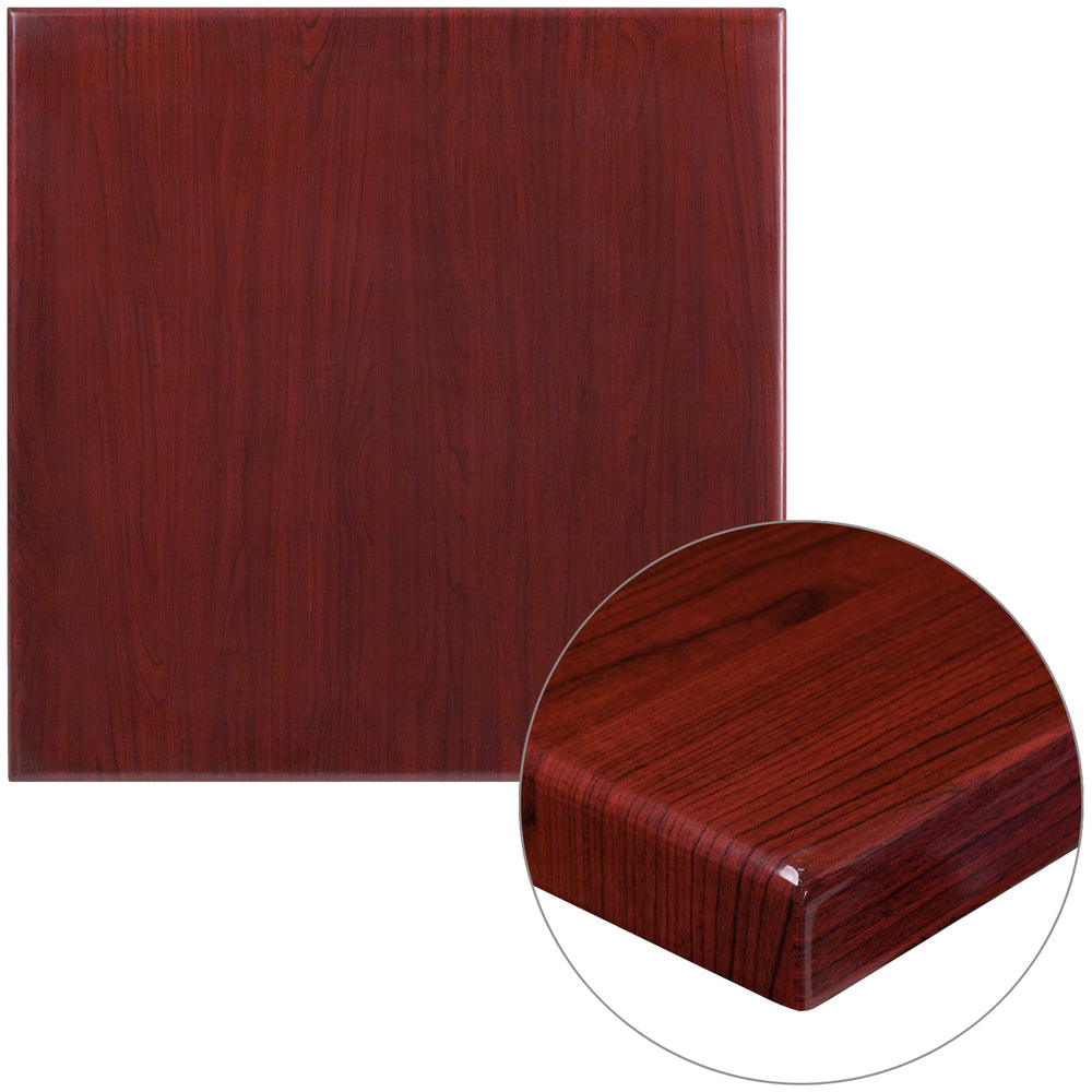 Image of Flash Furniture 30" Square High-Gloss Mahogany Resin Table Top with 2" Thick Drop-Lip