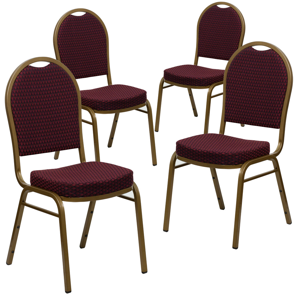 Image of Flash Furniture HERCULES Series Dome Back Stacking Banquet Chairs with Burgundy Patterned Fabric & Gold Frame - 4 Pack, Red