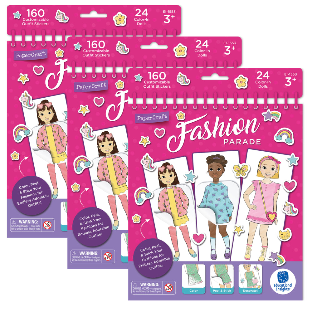 Image of Educational Insights PaperCraft Fashion Parade Paper Dolls - Multicolor - 3 Sets