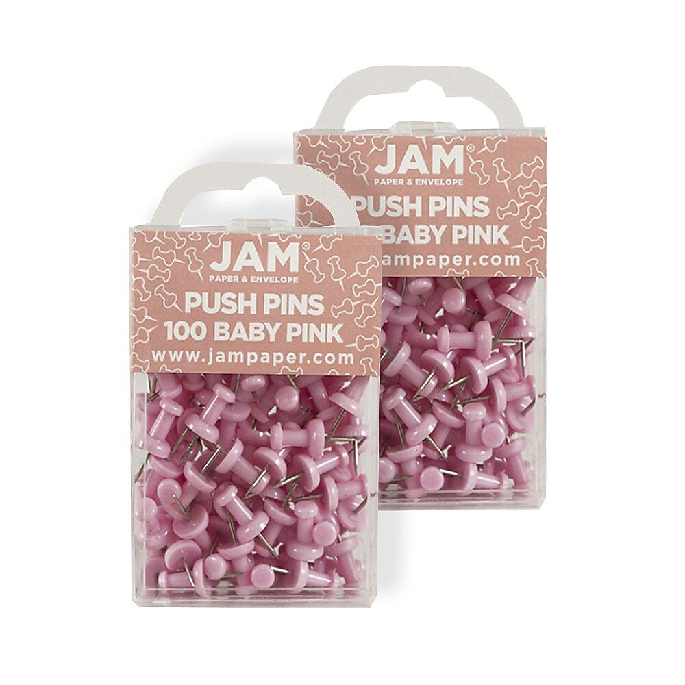 Image of JAM Paper Push Pins, Baby Pink Pushpins, 2 Packs of 100, 200 Total (222419048a)