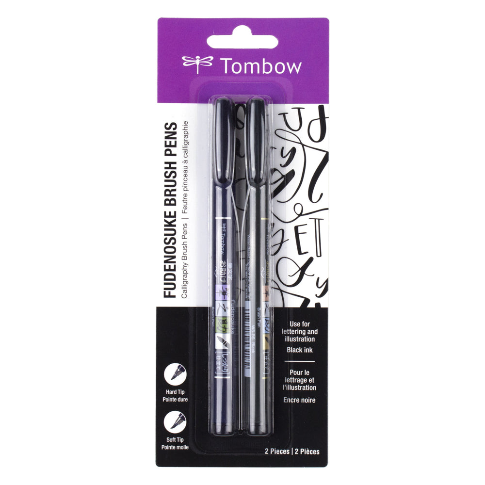 Image of Tombow Fudenosuke Calligraphy Brush Pen Hard & Soft 2/Pack