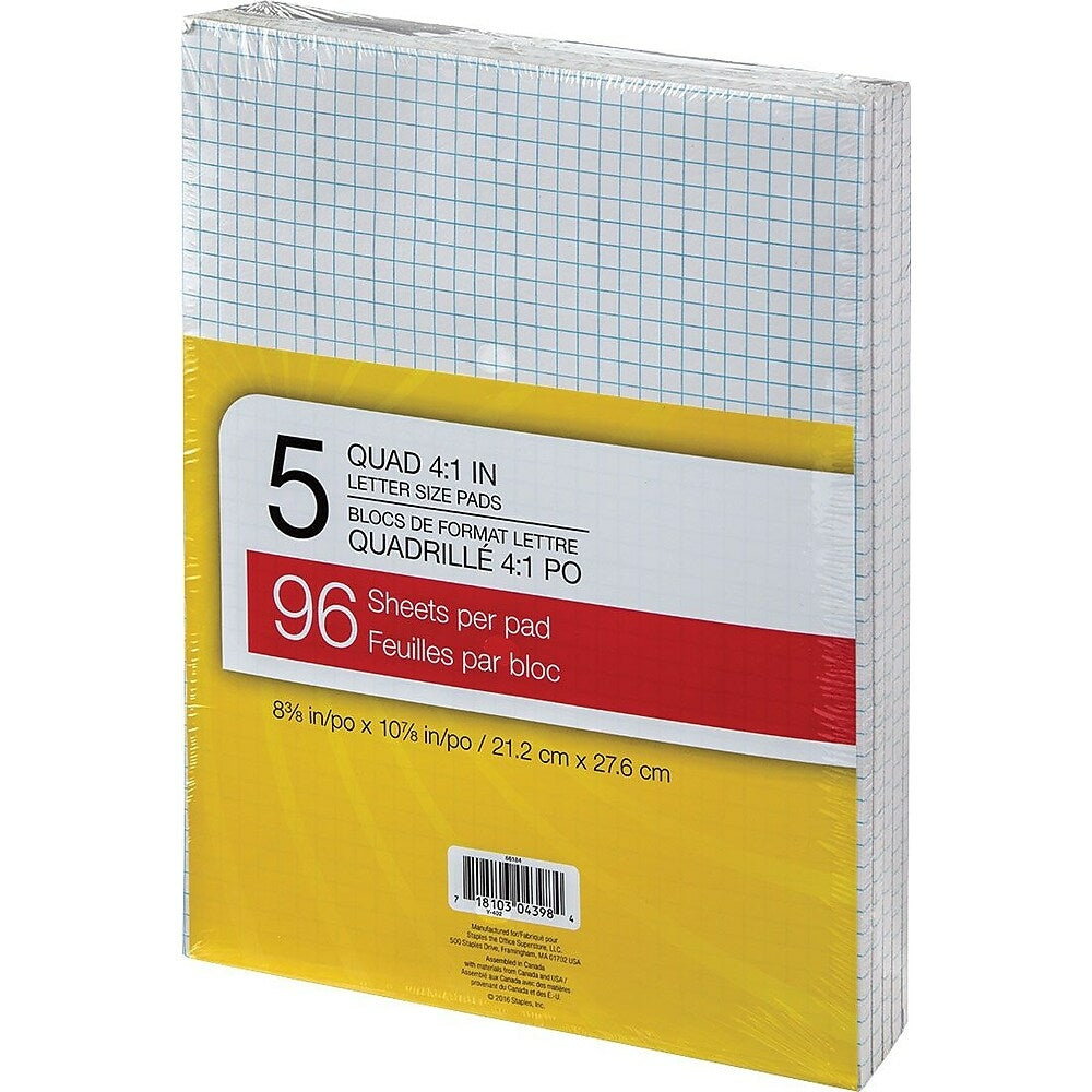 Image of Writing Pads - 8-3/8" x 10-7/8 - Quad-Ruled - White - 96 Sheets - 5 Pack