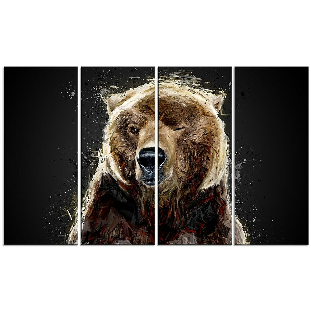 Image of Designart Brown Bear Black Canvas Art Print, 4 Panels (PT2301-271)