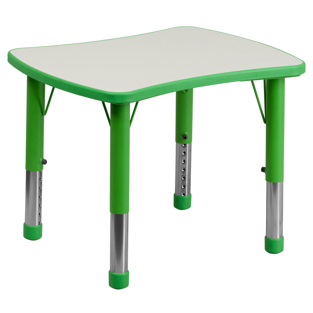 Image of Flash Furniture 21.875"W x 26.625"L Rectangular Green Plastic Height Adjustable Activity Table with Grey Top