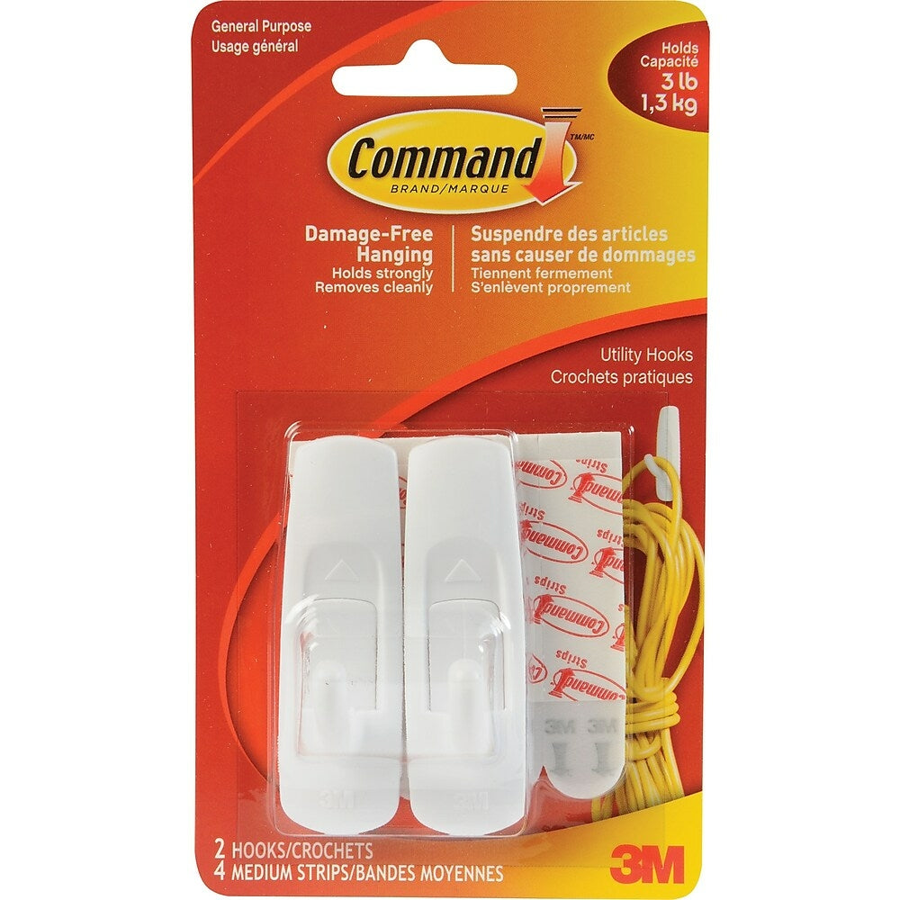 Image of 3M Command Adhesive Hooks, Medium, 2 Pack, White