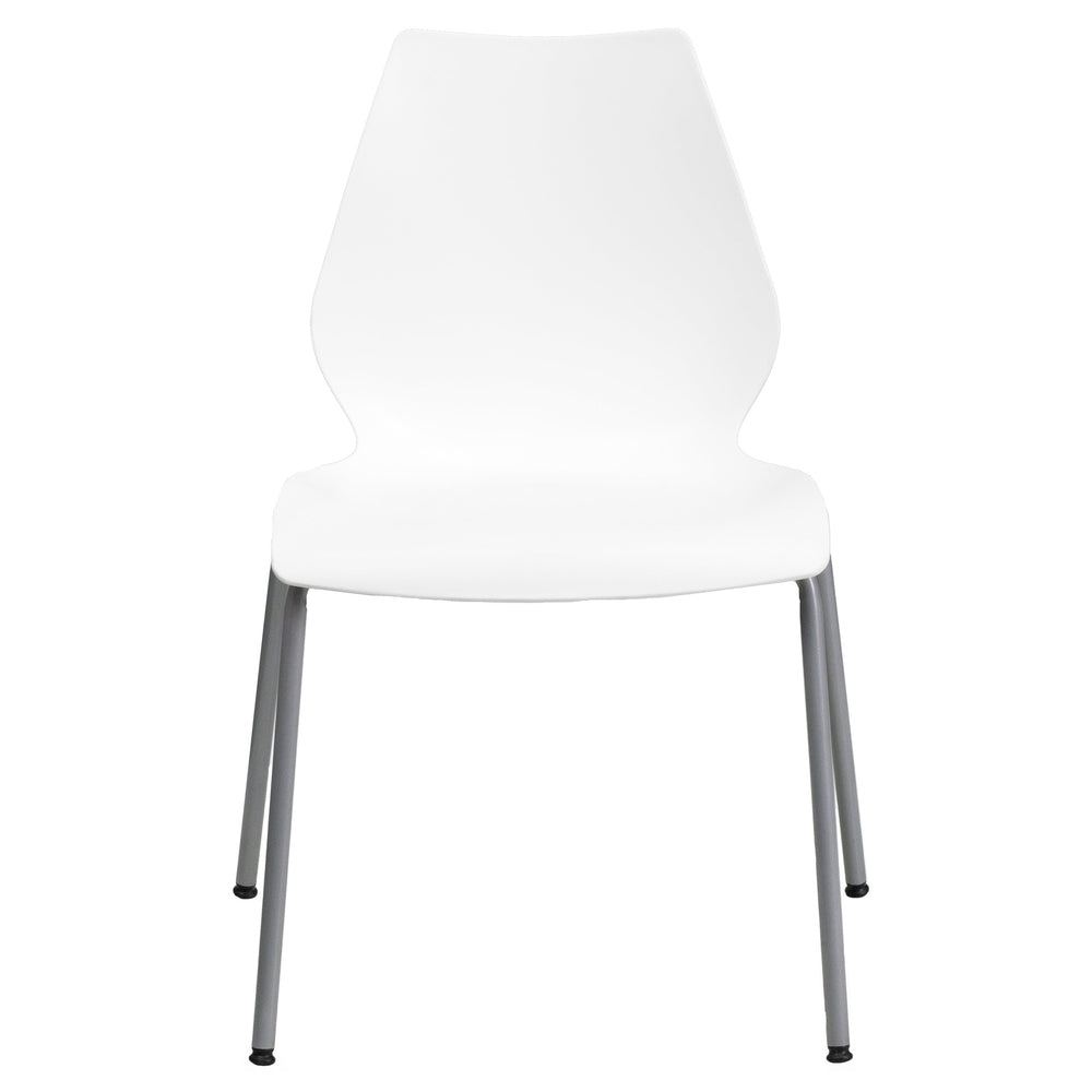Image of Flash Furniture HERCULES Series Stack Chair with Lumbar Support & Silver Frame - White