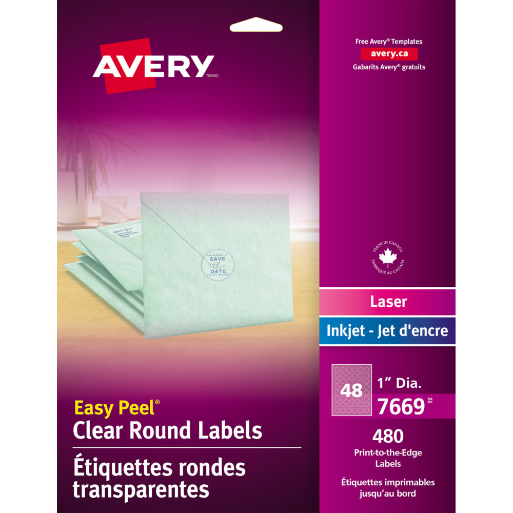 Image of Avery Easy Peel Labels - 1" Round - Clear - 480 Labels, 480 Pack