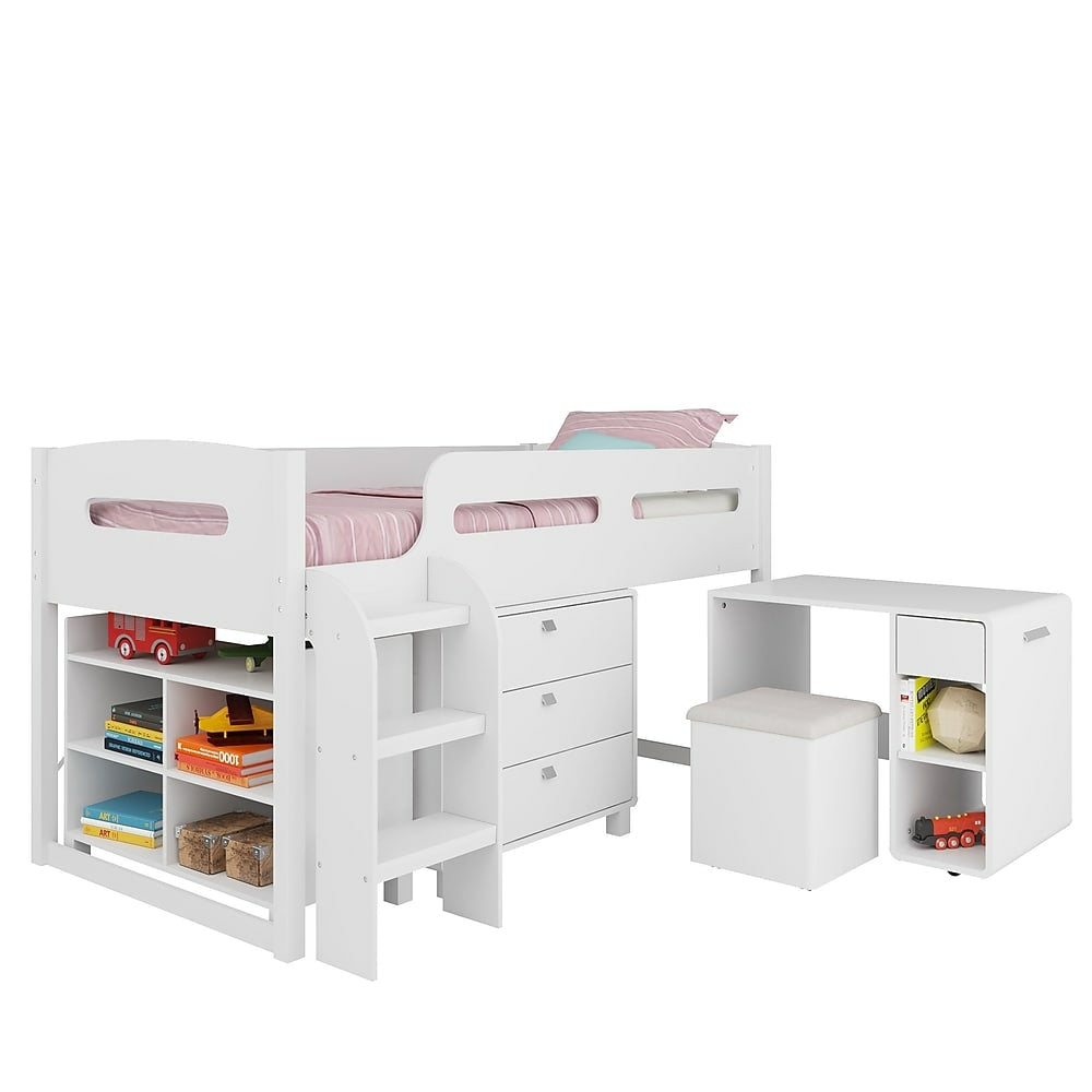 Image of CorLiving BMG-210-B Madison 5pc All-in-One Single/Twin Loft Bed, Snow White