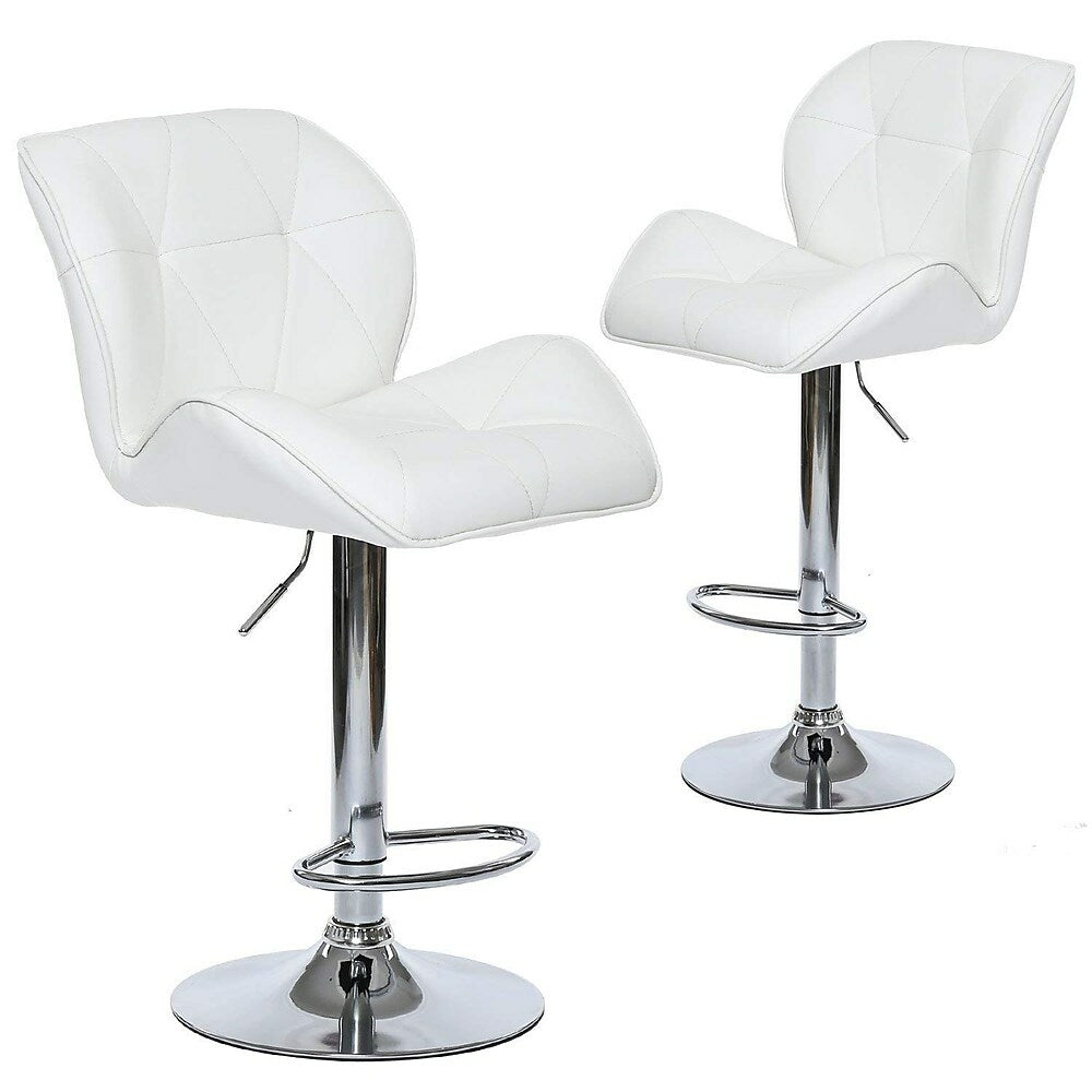 Image of Nicer Furniture Tripatch Modern PU Height Adjustable Dining Bar Stool, White, 2 Pack