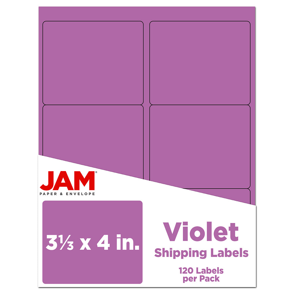 Image of JAM Paper Laser/Inkjet Address Label - 4" x 3-3/8" - Purple - 120 Pack