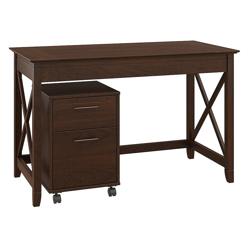 Image of Bush Furniture Key West 48"W Writing Desk with 2 Drawer Mobile File Cabinet, Bing Cherry (KWS001BC), Brown