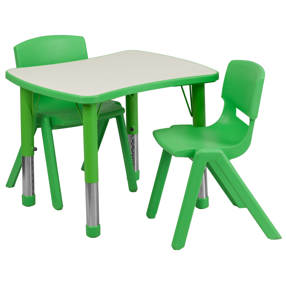 Image of Flash Furniture 21.875"W x 26.625"L Rectangular Green Plastic Height Adjustable Activity Table Set with 2 Chairs