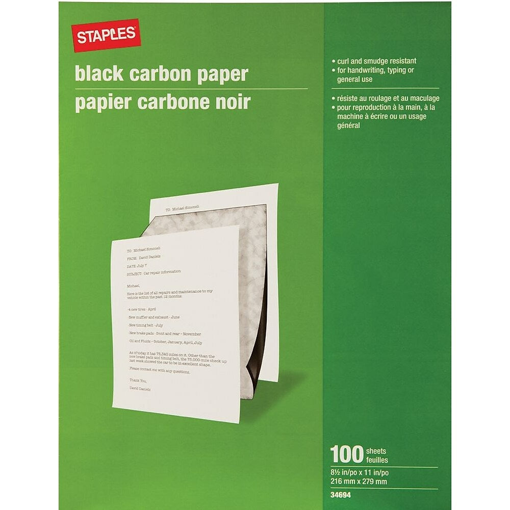 Image of Staples Carbon Paper - Black, 100 Pack