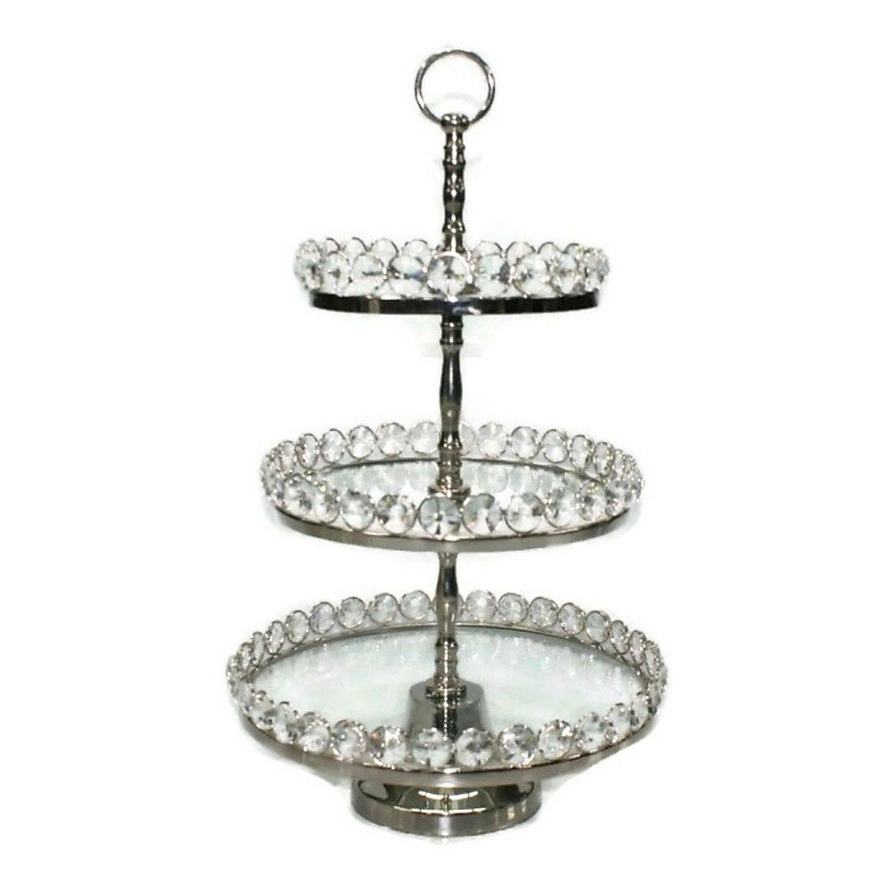 Image of Elegance 3-Tier Glass Cake Stand, Detachable Crystal Border, Nickel-Plated, 8"/10"/12" (72903)