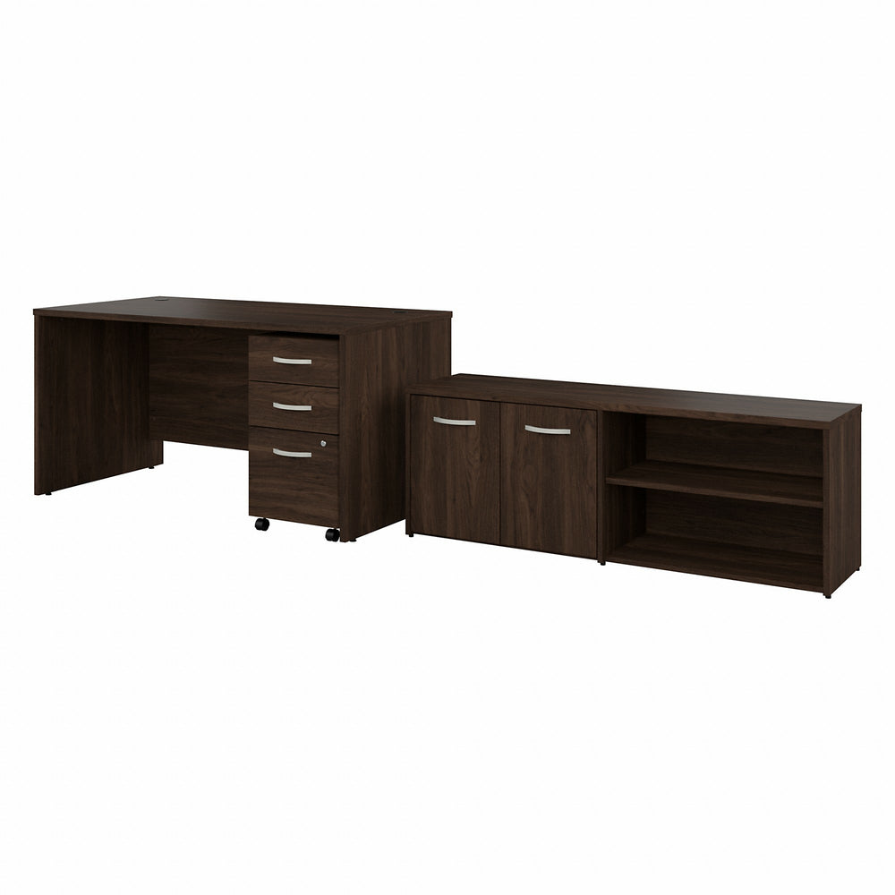 Image of Bush Business Furniture Studio C 60"W x 30"D Office Desk with Storage Return - Black Walnut