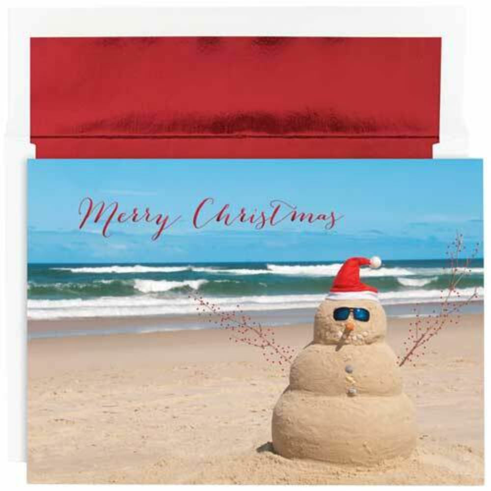 Image of JAM Paper Christmas Cards Set - Beach Snowman - 18 Pack