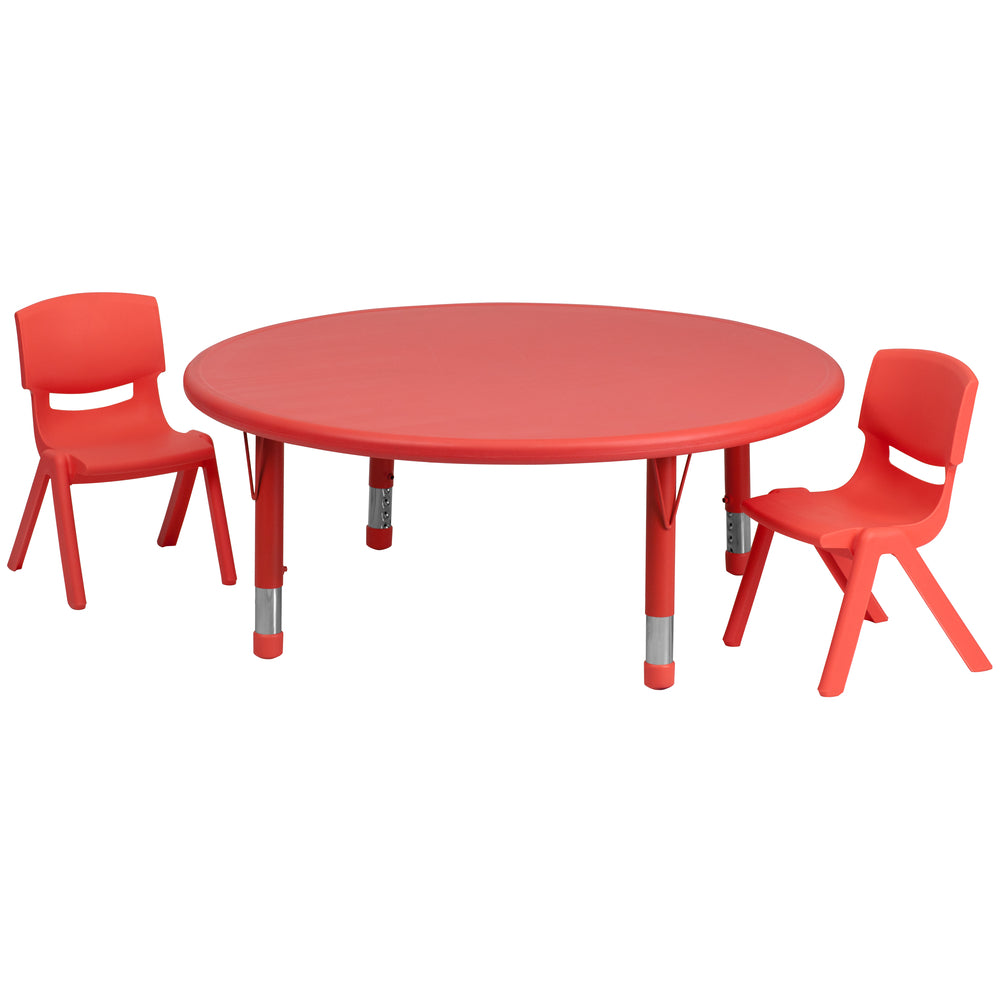Image of Flash Furniture 45" Round Plastic Height Adjustable Activity Table Set with 2 Chairs - Red