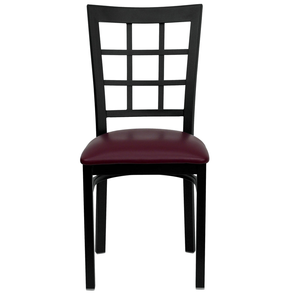 Image of Flash Furniture HERCULES Series Black Window Back Metal Restaurant Chair - Burgundy Vinyl Seat - 2 Pack, Red