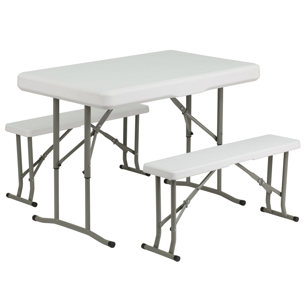 Image of Flash Furniture Plastic Folding Table & Bench Set, White