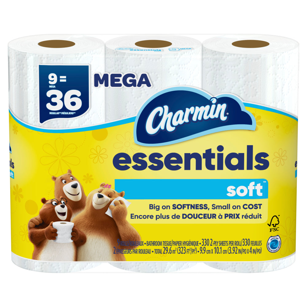 Image of Charmin Essentials Soft Toilet Paper - 9 Mega Rolls of 352 Sheets, 9 Pack