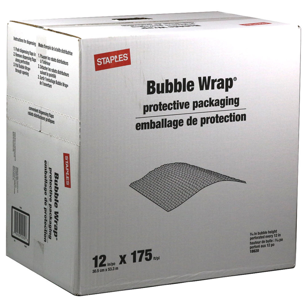 Image of Staples Bubble Cushioning - Dispenser Box - 175' - Perforated every 12", Clear