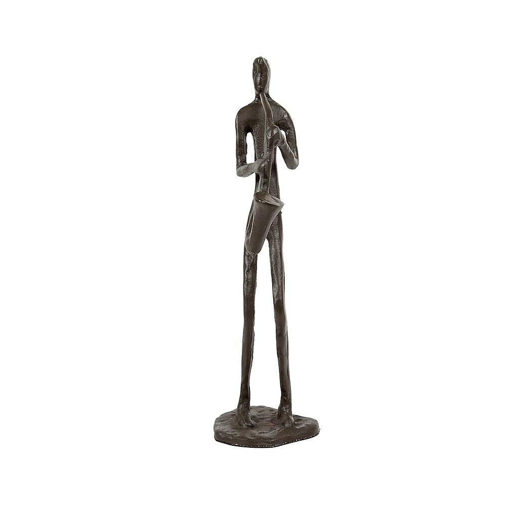Image of Truu Design Bronze-Look Saxophone Player Sculpture, 3.75 x 11.5 x 3.25 inches, Brown