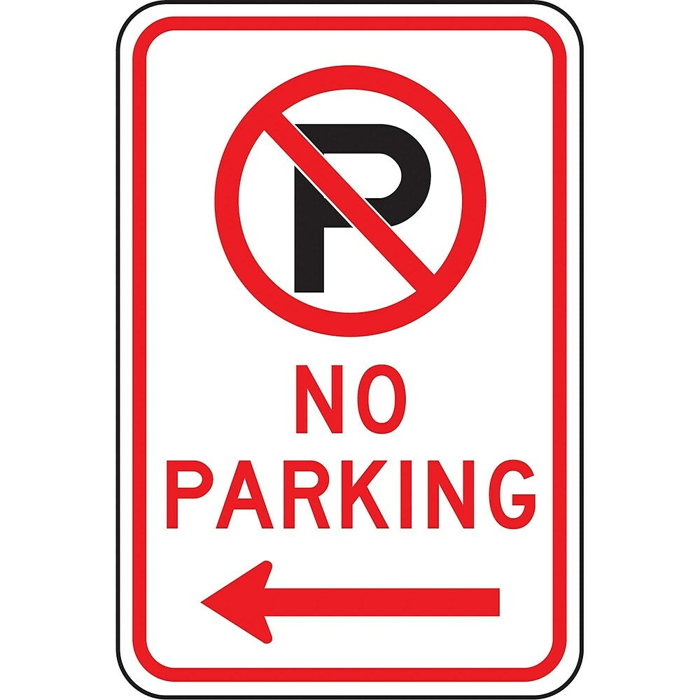Image of Parking Signs, No Parking w/Pictogram and Left Arrow, SAX518, White