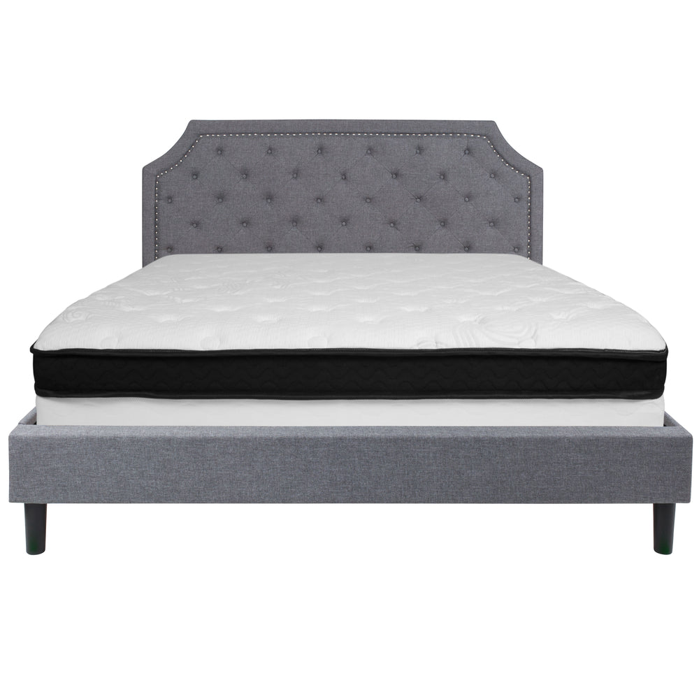 Image of Flash Furniture Brighton King Size Tufted Upholstered Platform Bed with Memory Foam Mattress - Light Grey Fabric