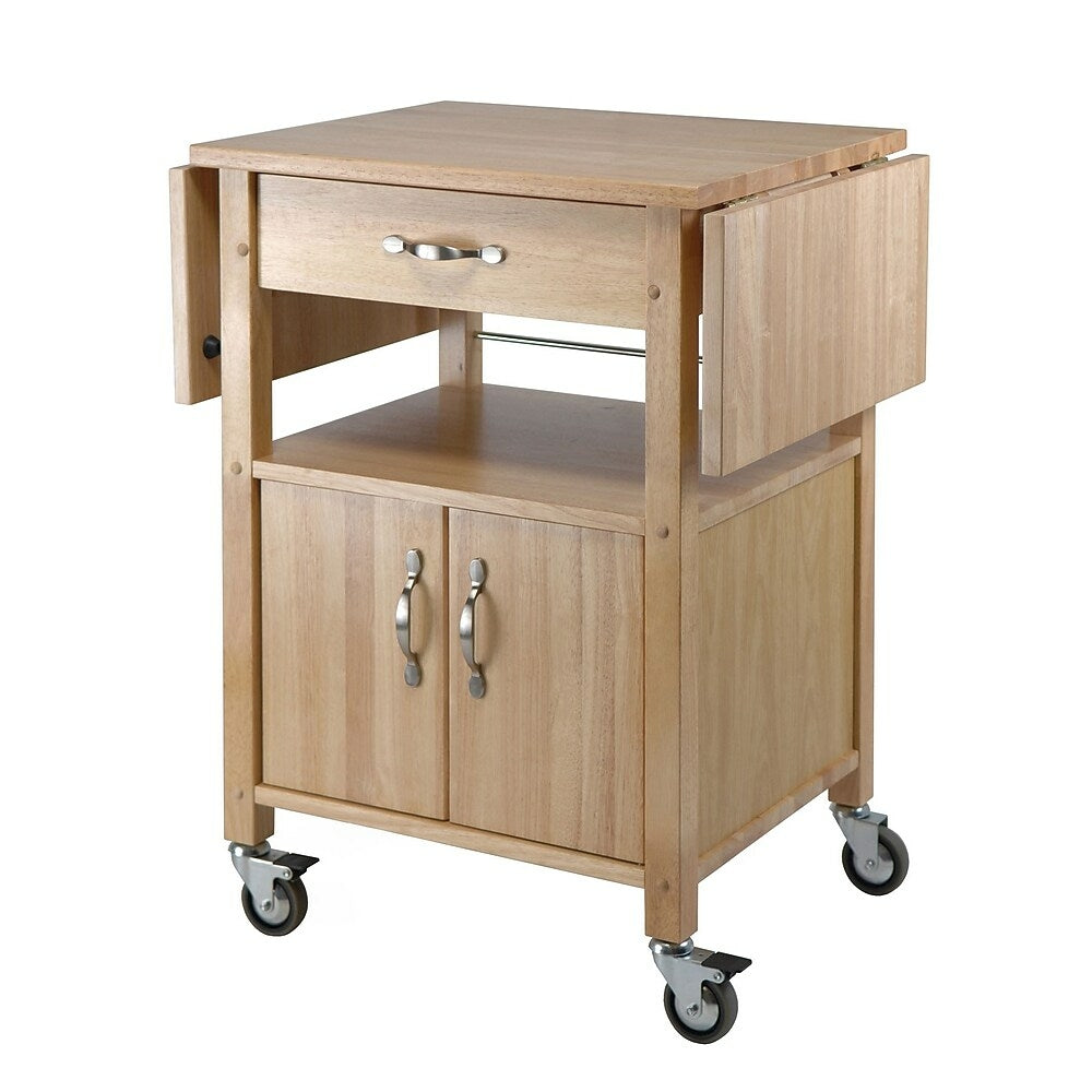 Image of Winsome Kitchen Cart, Double Drop Leaf, Cabinet with shelf, Natural