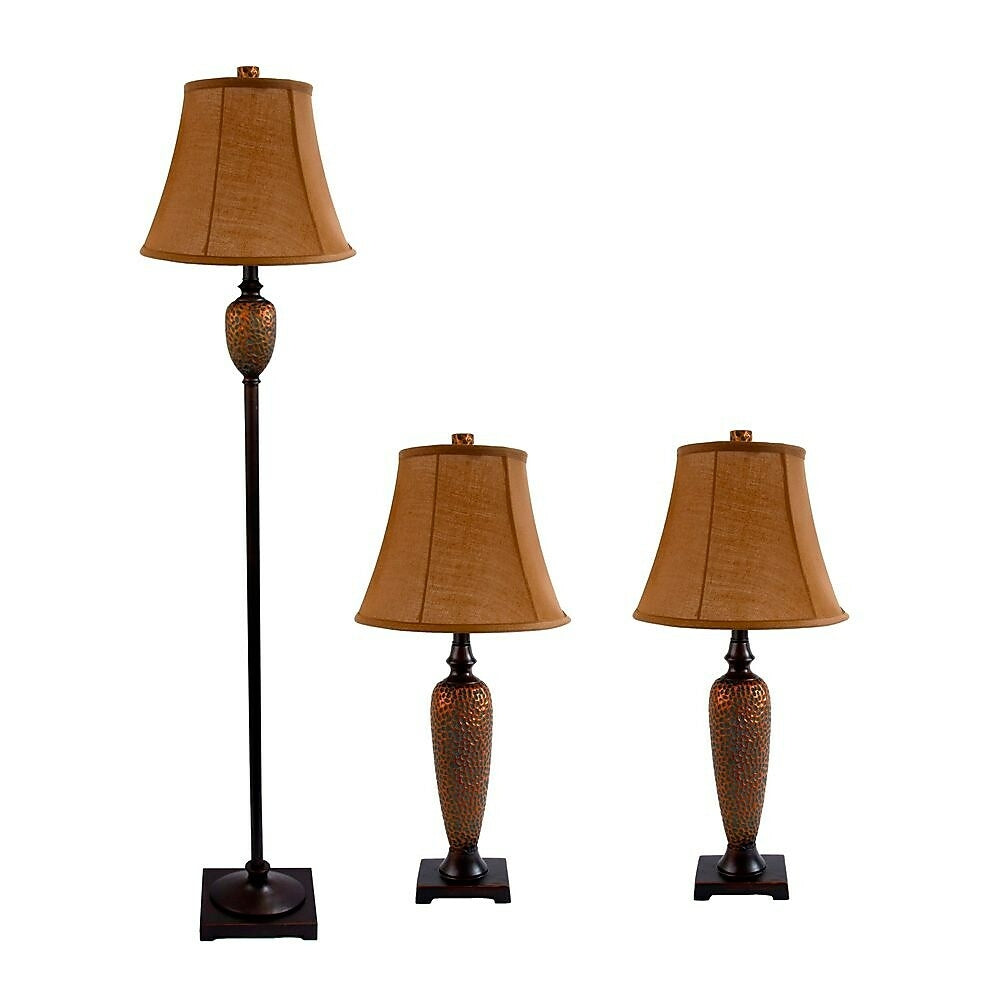 Image of Elegant Designs Table and Floor Lamp Set, Hammered Bronze Finish