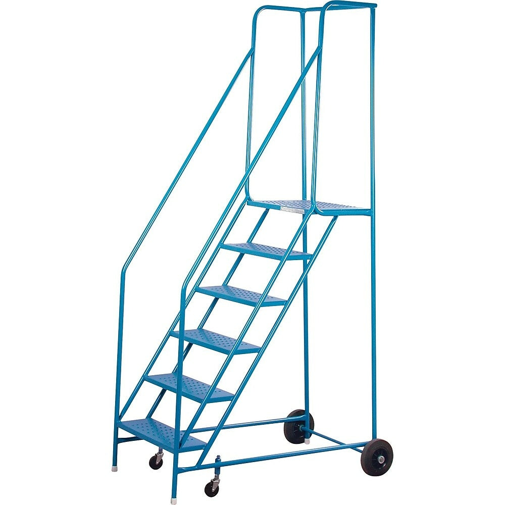 Image of Kleton Rolling Step Ladders, 6 Steps, 22" Step Width, 55" Platform Height, Steel, Blue