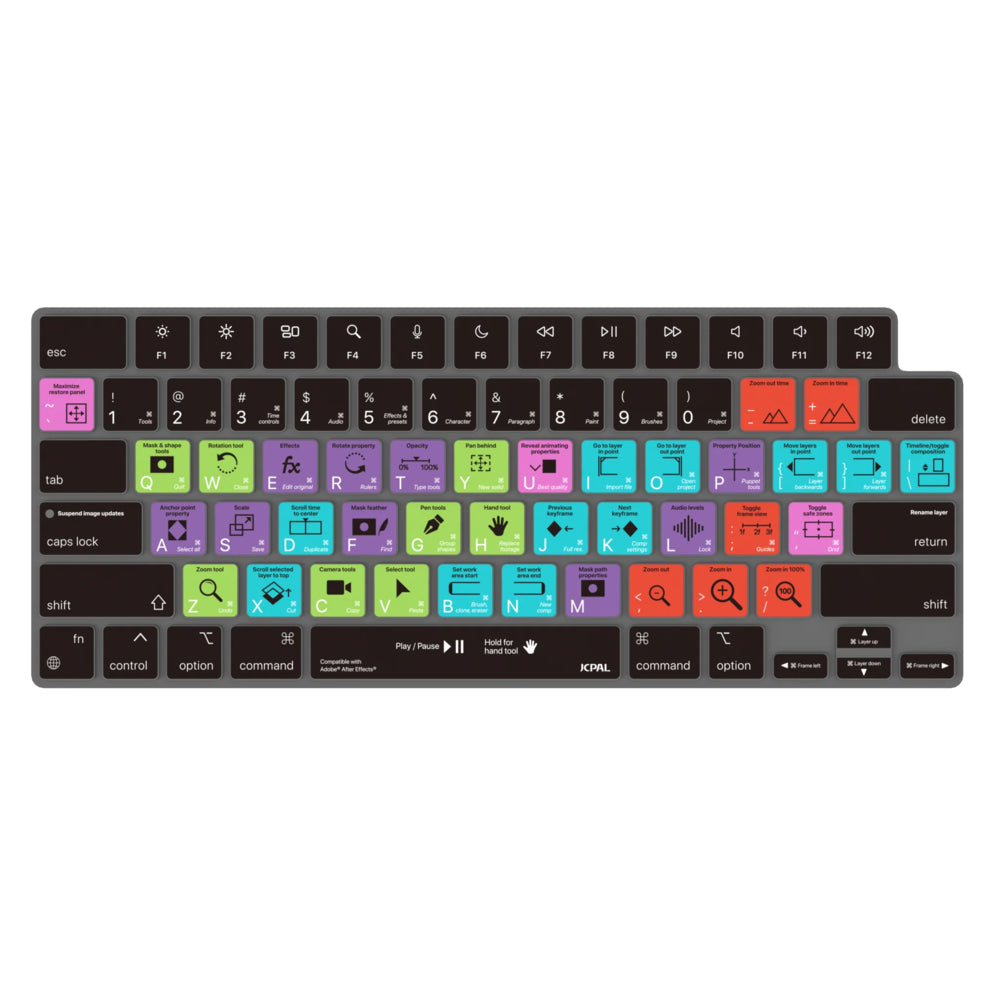 Image of JCPal VerSkin Adobe After Effects Shortcuts Keyboard Protector for MacBook Pro 14"/16"(2021/2023), MacBook Air 13"/15"(2022/2023/2024), Multicolour
