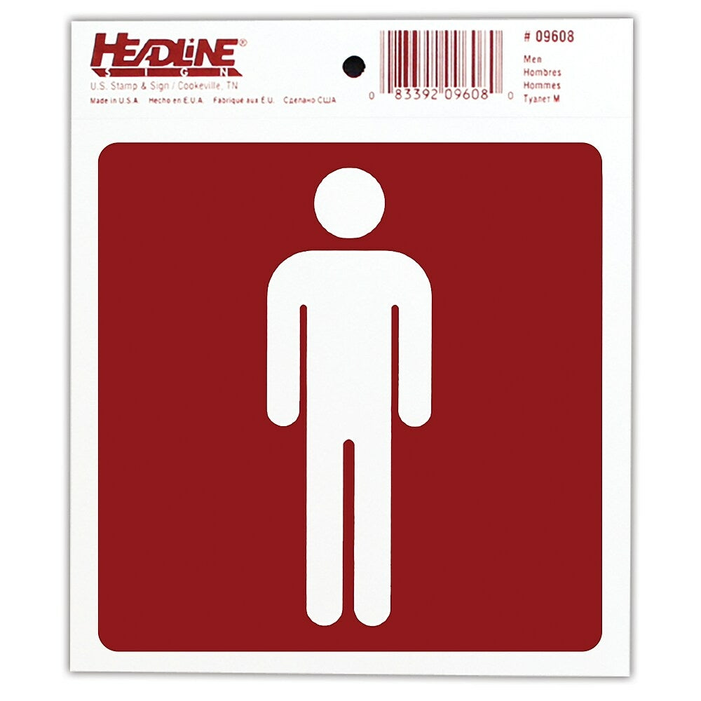 Image of Headline 6" x 6" Self Adhesive Men Restroom Sign (9608)